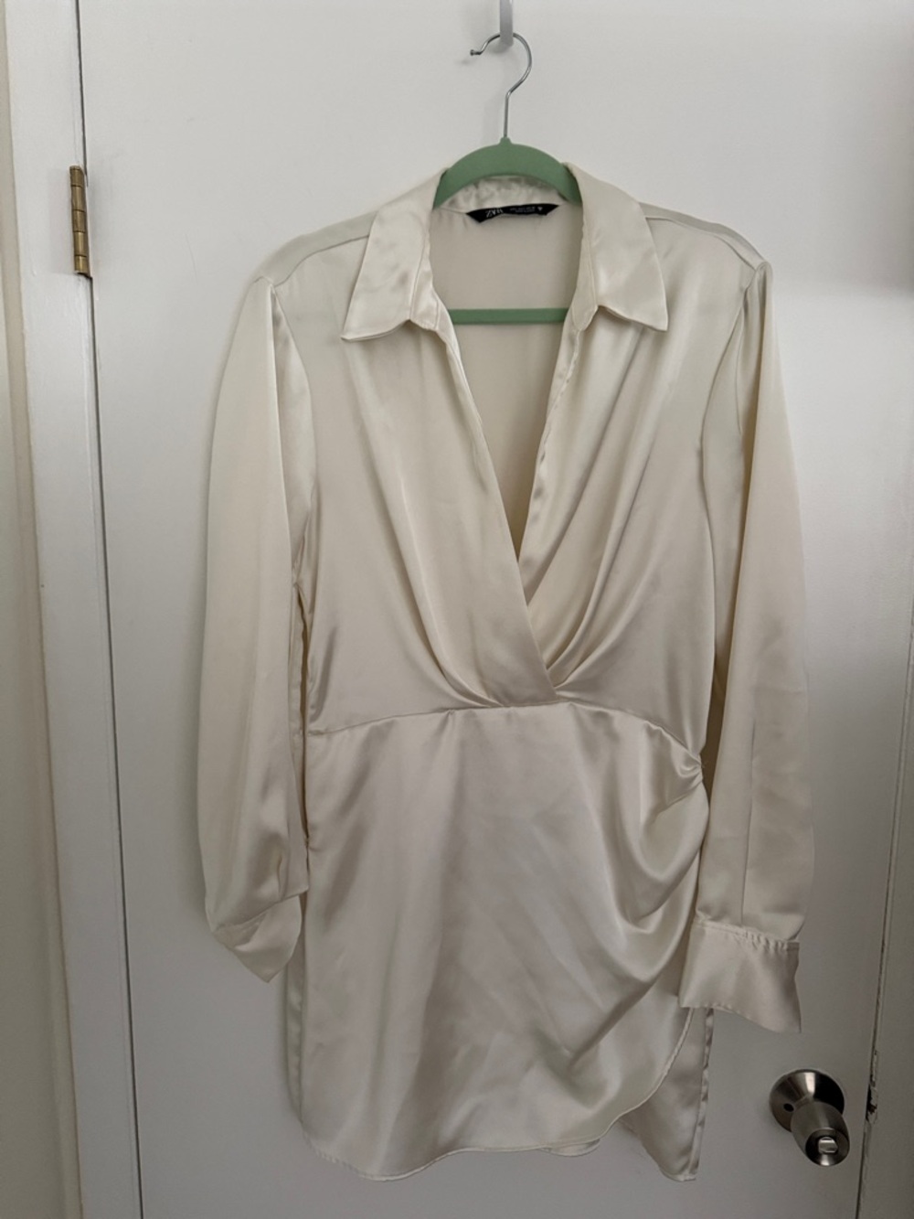 Zara Satin Wrap Blouse in Cream